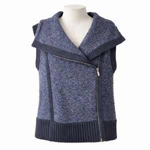 Banana Republic Wool Asymmetric Sweater Vest Size L Cottagecore Lagenlook Zip